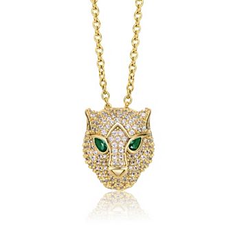 14k Gold Plated Cubic Zirconia 3D Panther Head Pendant Necklace