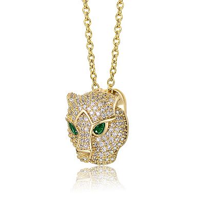 14k Gold Plated Cubic Zirconia 3D Panther Head Pendant Necklace