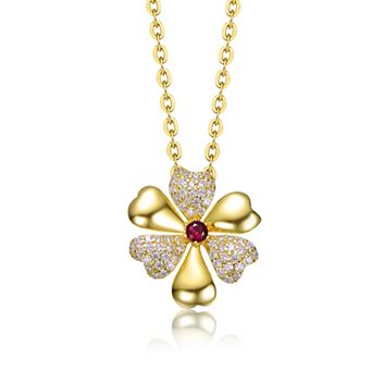 14k Gold Plated Pave Flower Pendant Necklace