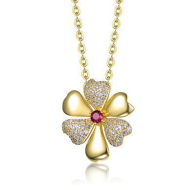 14k Gold Plated Pave Flower Pendant Necklace