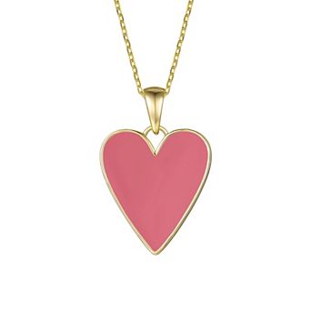 14k Gold Plated Magenta Enamel Elongated Heart Pendant Necklace