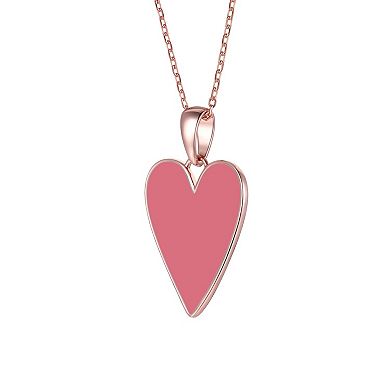 14k Gold Plated Magenta Enamel Elongated Heart Pendant Necklace