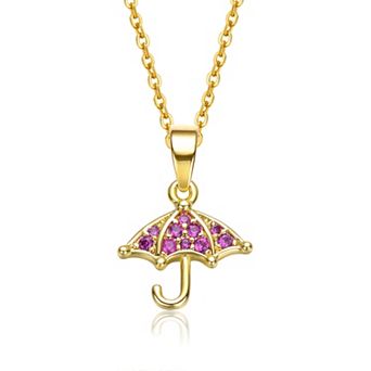 Kids' 14k Gold Plated Cubic Zirconia Umbrella Pendant Necklace