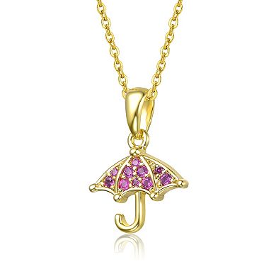 Kids' 14k Gold Plated Cubic Zirconia Umbrella Pendant Necklace