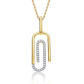 14k Gold Plated Cubic Zirconia Paperclip Pendant Necklace