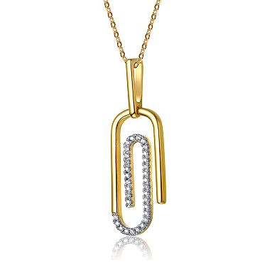 14k Gold Plated Cubic Zirconia Paperclip Pendant Necklace