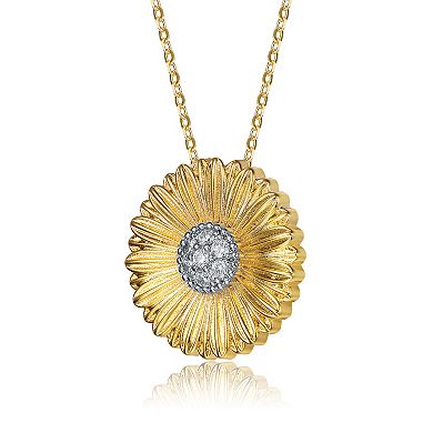 14k Gold Plated Cubic Zirconia Round Flower Pendant Necklace