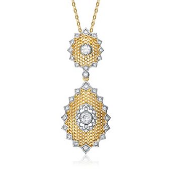 Two Tone 14k Gold Plated Cubic Zirconia Double Drop Pendant Necklace
