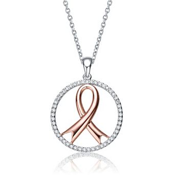 Two Tone 14k White Gold Plated Ribbon Pendant Necklace