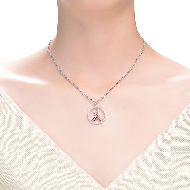 Two Tone 14k White Gold Plated Ribbon Pendant Necklace