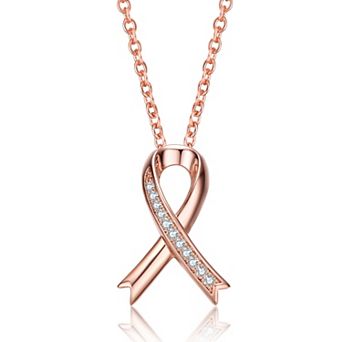 18k Rose Gold Plated Cubic Zirconia Ribbon Pendant Necklace