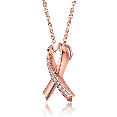 18k Rose Gold Plated Cubic Zirconia Ribbon Pendant Necklace