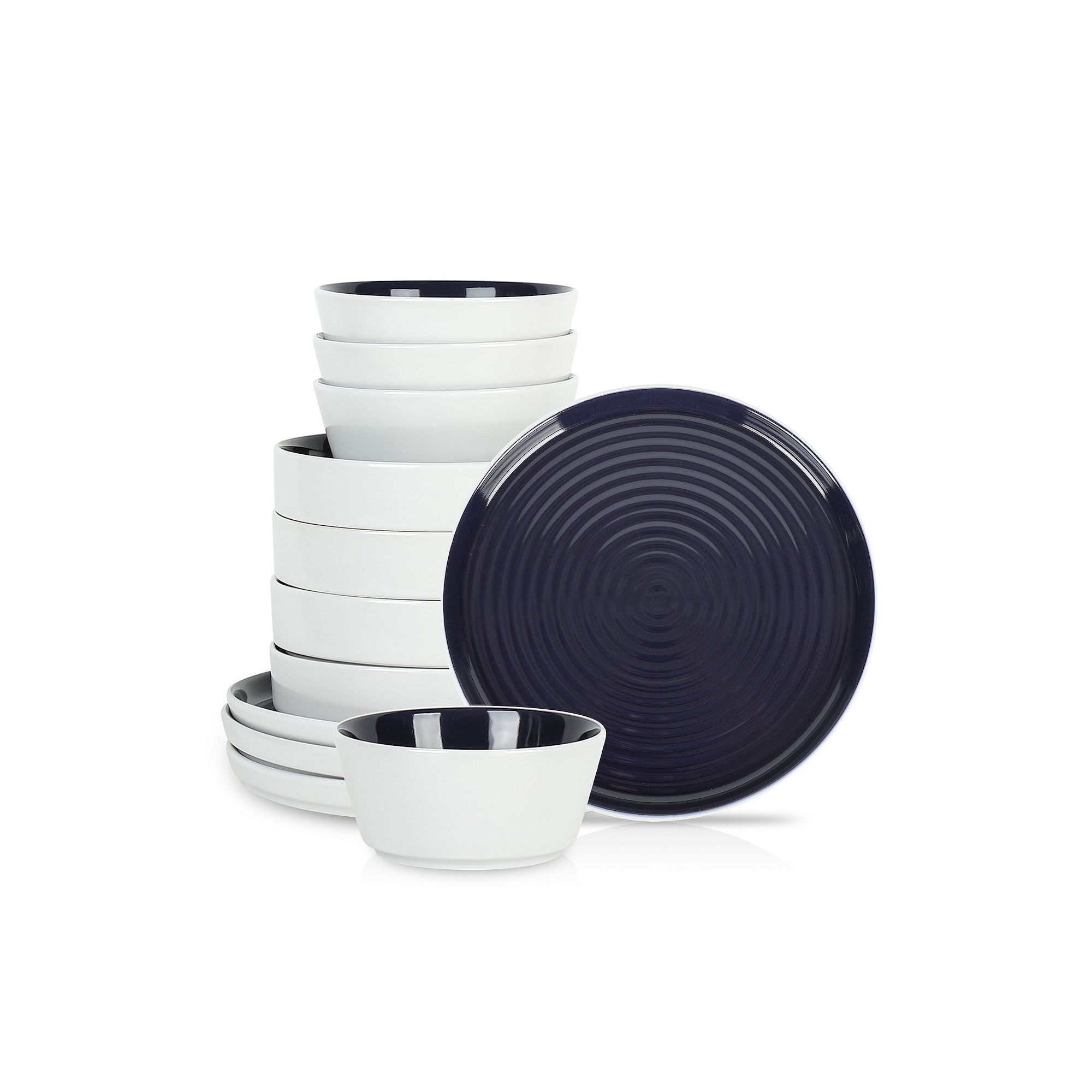 Stone Lain Elica Stoneware 12-Piece Dinnerware Set, Blue