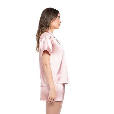 Women's Lilac+London Solid Satin 2-pc. Pajama Top & Pajama Bottoms Shorty Set
