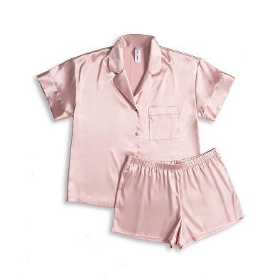 Women's Lilac+London Solid Satin 2-pc. Pajama Top & Pajama Bottoms Shorty Set