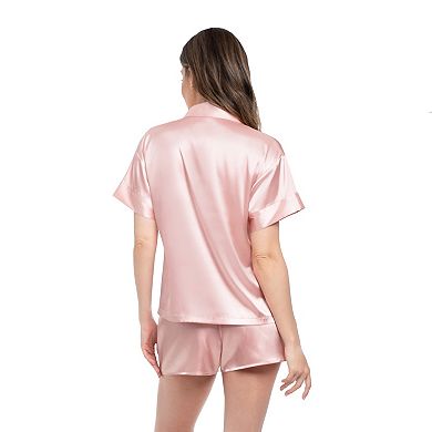 Women's Lilac+London Solid Satin 2-pc. Pajama Top & Pajama Bottoms Shorty Set