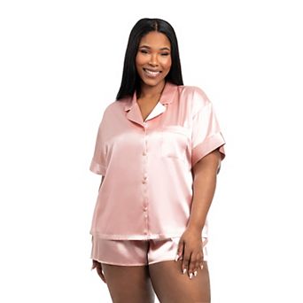 Plus Size Lilac+London Solid 2 pc Pajama Top & Pajama Bottoms Shorty Set