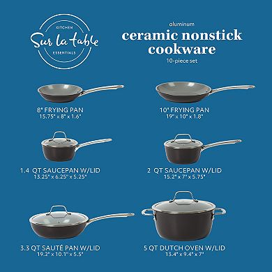 Sur La Table Kitchen Essentials 10-pc. Titanium Ceramic Nonstick Aluminum Cookware Set