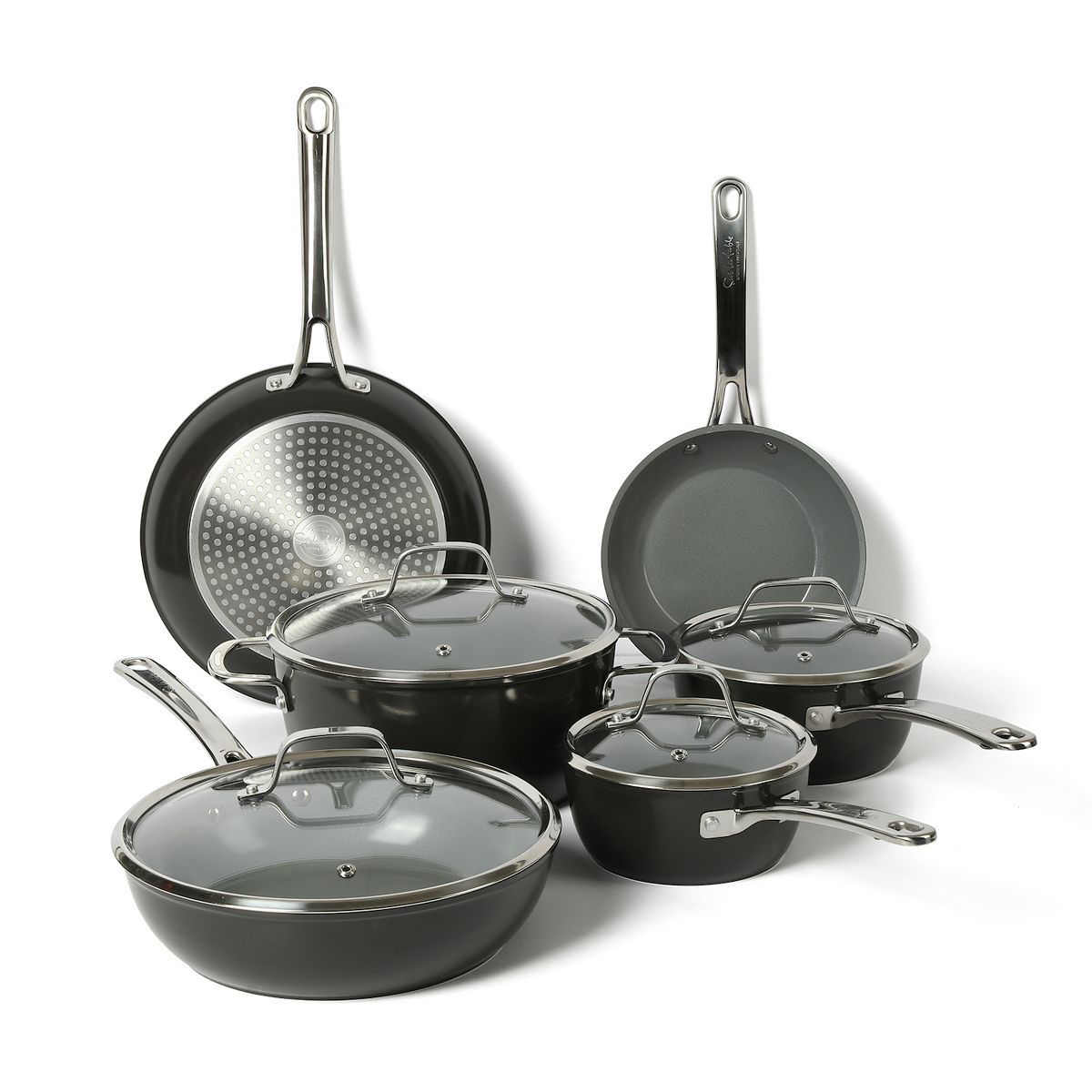 Sur La Table Kitchen Essentials 10-pc. Titanium Ceramic Nonstick Aluminum Cookware Set - Black