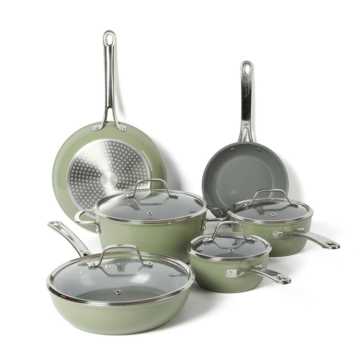 Sur La Table Kitchen Essentials 10-pc. Titanium Ceramic Nonstick Aluminum Cookware Set - Green