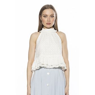 Women's ALEXIA ADMOR Roth Solid Smocked Halter Ruffle Top