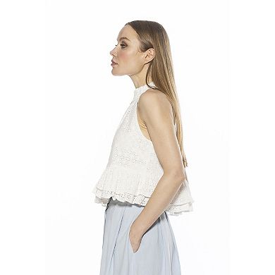 Women's ALEXIA ADMOR Roth Solid Smocked Halter Ruffle Top