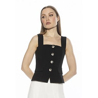 Women's ALEXIA ADMOR Poelne Removable Strap Button Down Solid Vest Top