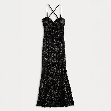 Juniors' Violet Weekend Sequin Pattern Strappy Gown