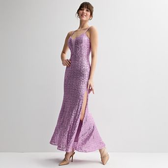 Juniors' Violet Weekend Sequin Illusion Neckline Gown
