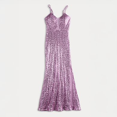Juniors' Violet Weekend Sequin Illusion Neckline Gown
