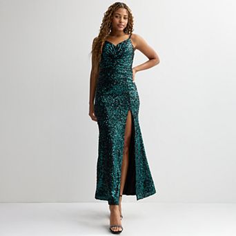 Juniors' Violet Weekend Sequin Side Slit Gown