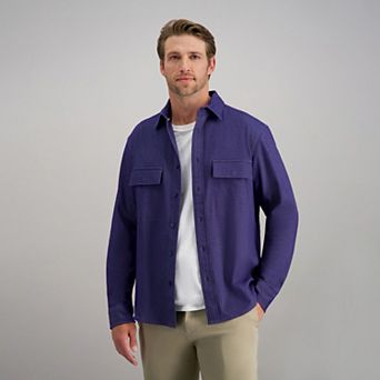 Men's Haggar® Long Sleeve Herringbone Button Down Shacket
