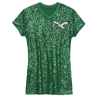 Girls Youth Jalen Hurts Kelly Green Philadelphia Eagles Sequin Player Name & Number V-Neck Dress