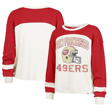 Women's '47 Cream San Francisco 49ers Double Header Curve Toni Long Sleeve T-Shirt
