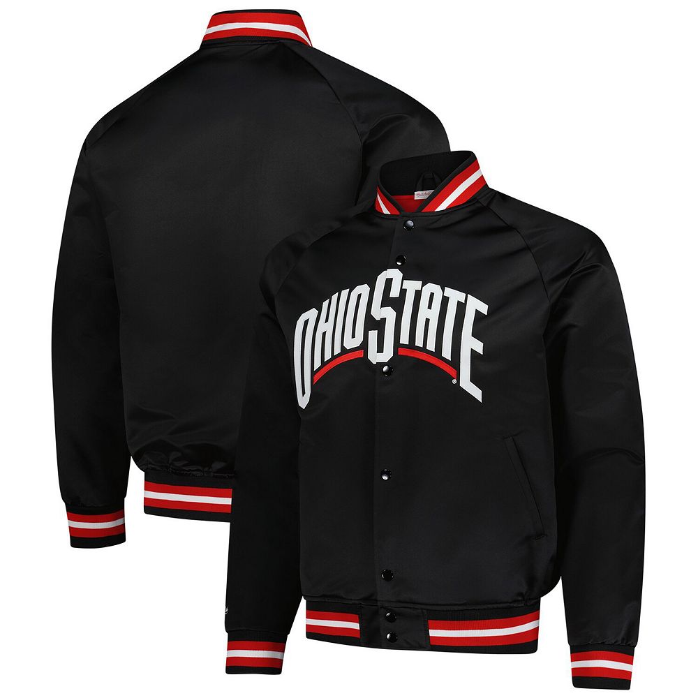 Mens Mitchell & Ness Black Ohio State Buckeyes Lightweight Satin Raglan Full-Snap Jacket