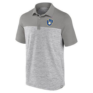 Men's Fanatics Heather Gray Milwaukee Brewers True Classics Avid Fan Brushed Polo