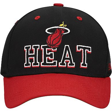 Men's Mitchell & Ness Black/Red Miami Heat Backside Script Two-Tone Pro Crown Adjustable Hat