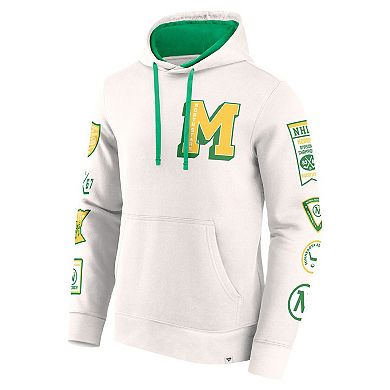 Men's Fanatics White Minnesota North Stars Vintage Letterman Pullover Hoodie
