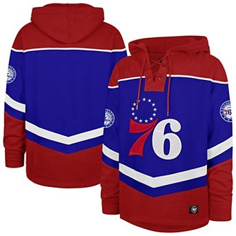 Men's '47 Royal Philadelphia 76ers Oversized Tri-Satin Layup Lacer Pullover Hoodie
