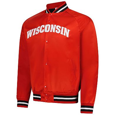 Men's Mitchell & Ness Red Wisconsin Badgers Lightweight Satin Raglan Full-Snap Jacket