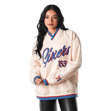 Unisex The Wild Collective Cream Philadelphia 76ers Applique Pullover Windbreaker