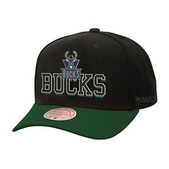 Men's Mitchell & Ness Black/Hunter Green Milwaukee Bucks Backside Script Two-Tone Pro Crown Adjustable Hat