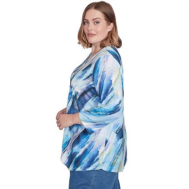 Plus Size Alfred Dunner Diagonal Brushstroke Top with Necklace