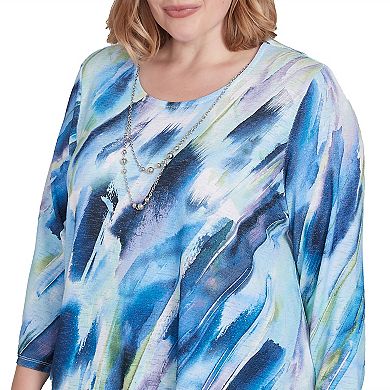 Plus Size Alfred Dunner Diagonal Brushstroke Top with Necklace