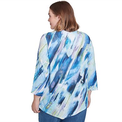Plus Size Alfred Dunner Diagonal Brushstroke Top with Necklace