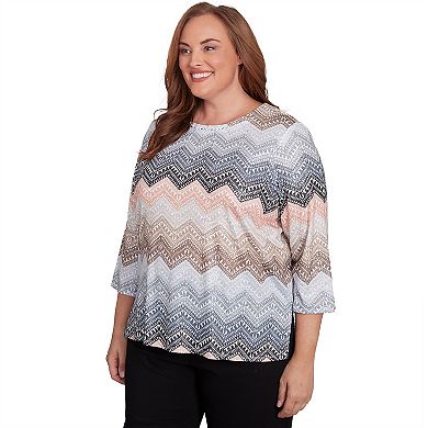 Plus Size Alfred Dunner Lacey Ombre Chevron Top