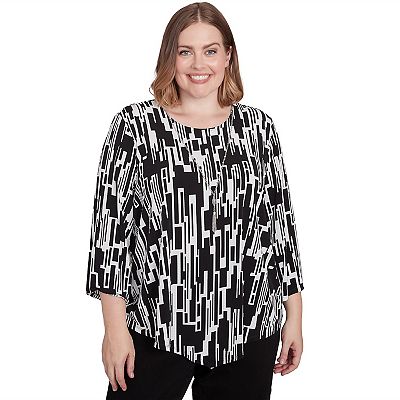 Plus Size Alfred Dunner Vertical Geometric Top with Necklace