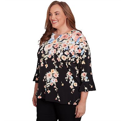 Plus Size Alfred Dunner Falling Flower Beaded Split Neck Top