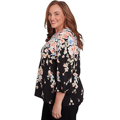 Plus Size Alfred Dunner Falling Flower Beaded Split Neck Top