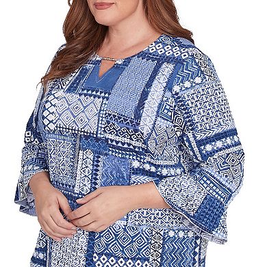 Plus Size Alfred Dunner Beaded Splitneck Patchwork Top